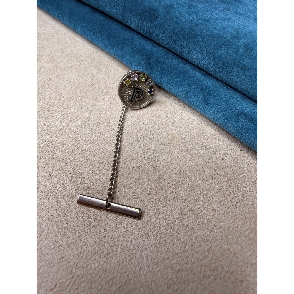 Tiara Exclusives Silver‎ Tone Multi Stone Letter P Tie Tac Pin Sales Award